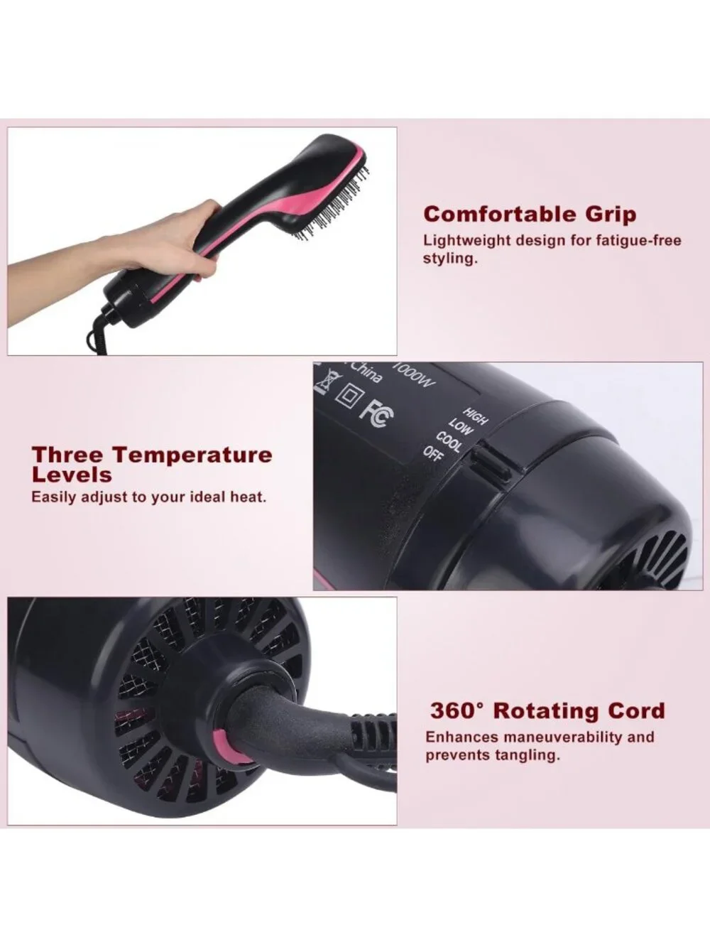 2-in-1 Hair Dryer Brush & Straightener, Negative Ion Technology, Reduces Frizz